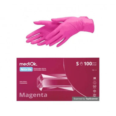 Перчатки нитриловые MAGENTA смотровые светло розовые неопудренные S 50 пар